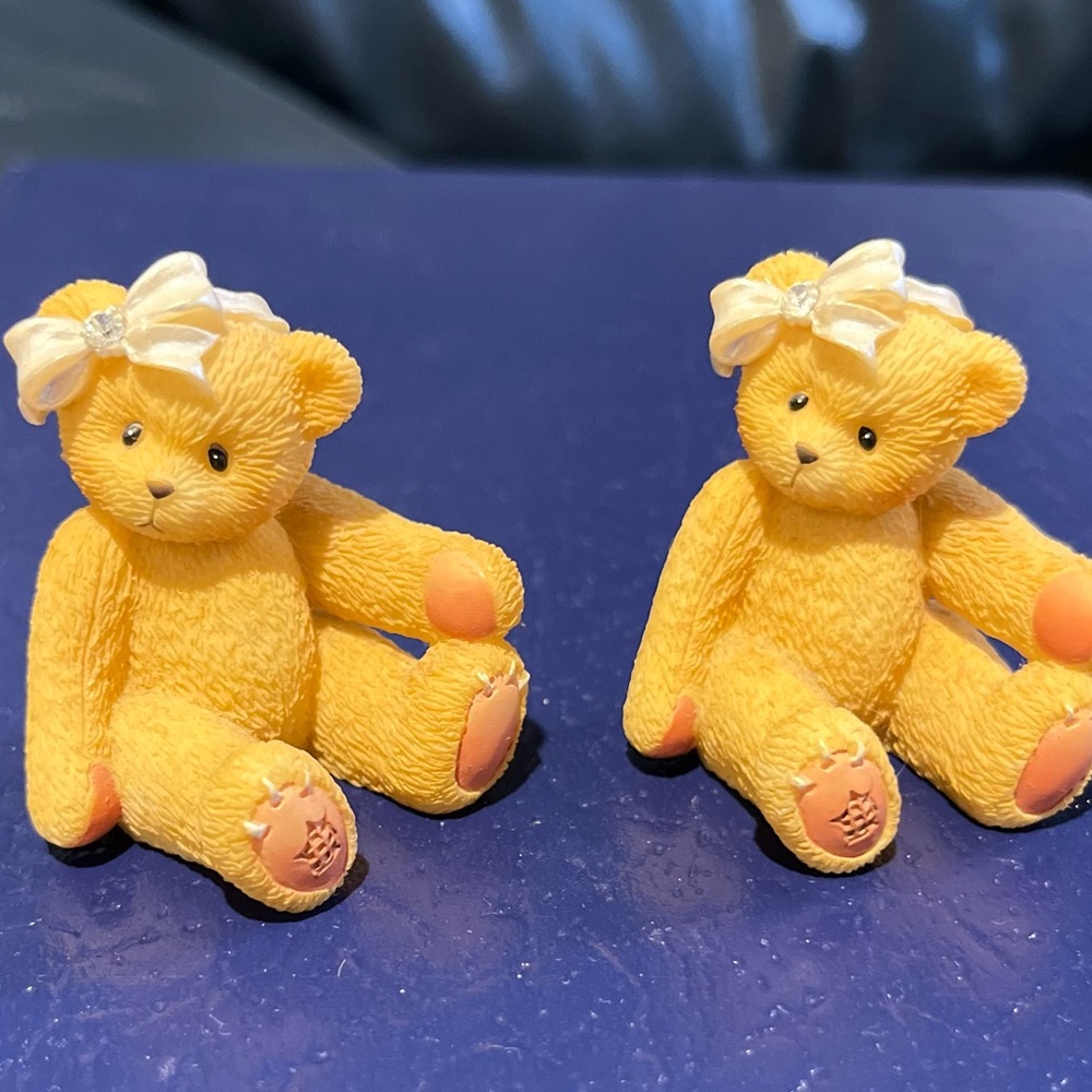 Enesco Yellow Teddy Bear Figurines with White Bows